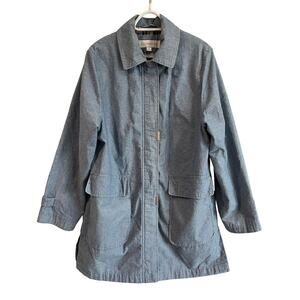 Vintage Liz Claiborne Chambray Jacket Medium Detachable Hood Plaid Lining 90s